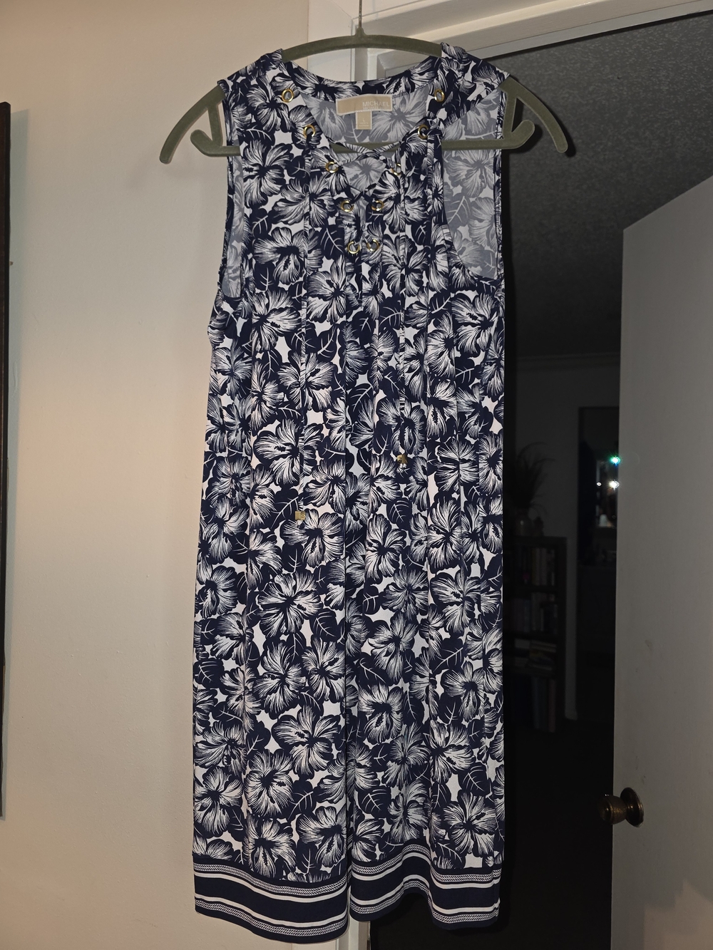 Michael Kors Navy & White Floral Sleeveless Midi Dress